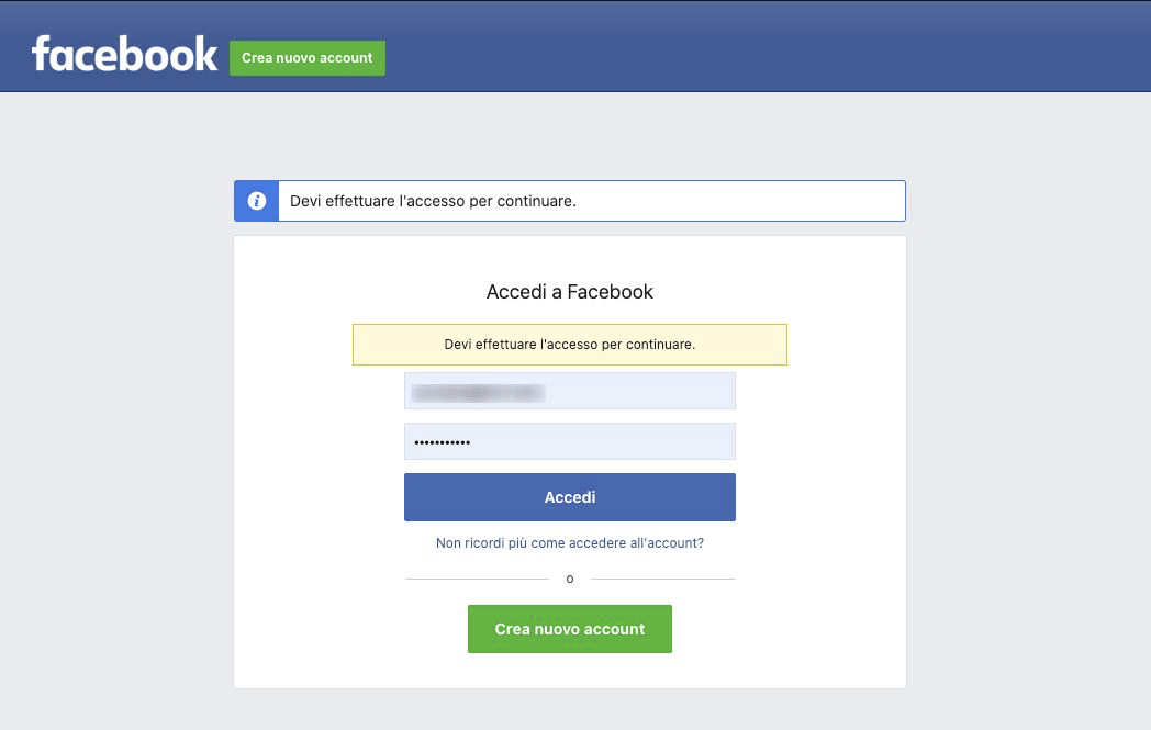 You will then be redirected to Facebook to enter your email and password